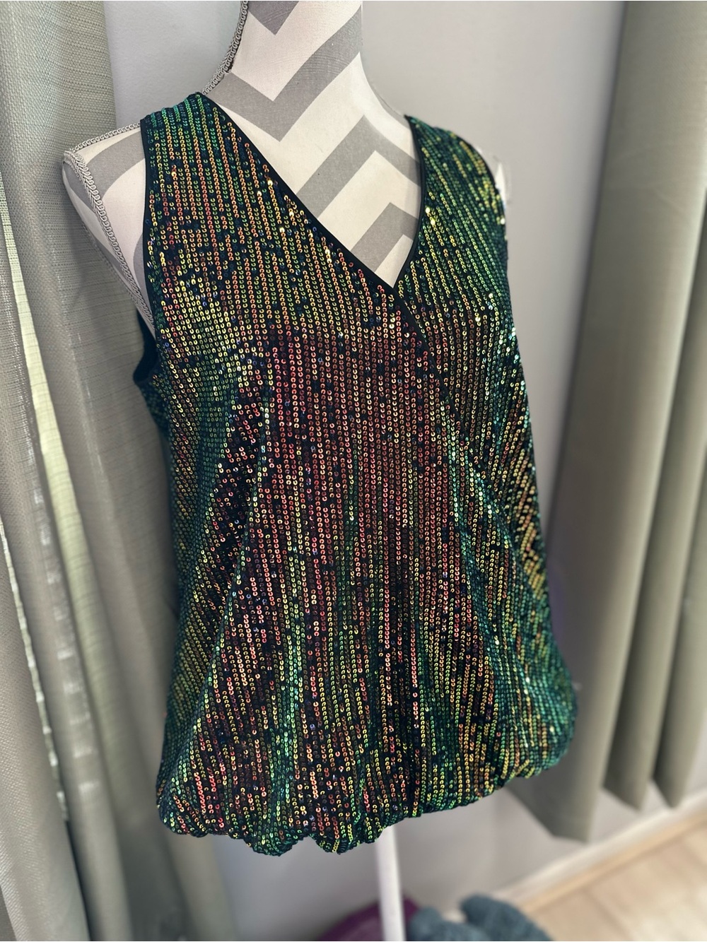 Size L Multicolor Glam Sequin Wrap V Neck Party Statement Holiday Top